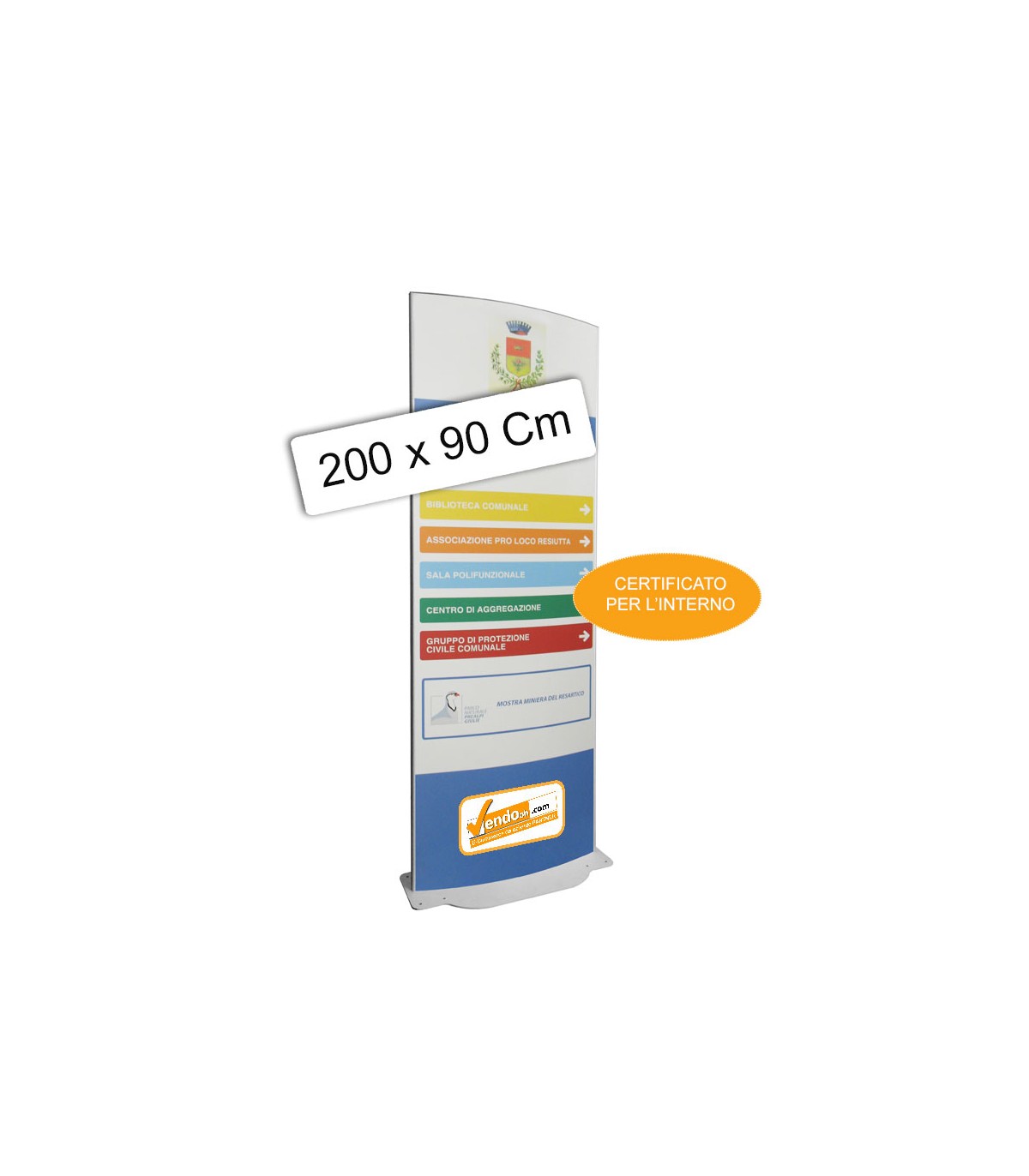 TOTEM PUBBLICITARIO BIFACCIALE DA TERRA DA INTERNO CERTIFICATO H 200 L 90 CM