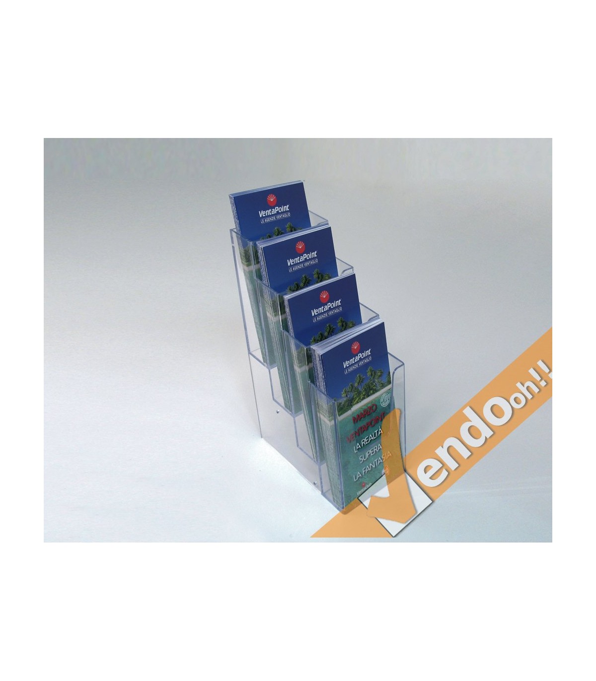 ESPOSITORE PORTA DEPLIANT DA APPENDERE A MURO PARETE 4 TASCHE 1/3 DI A4 PDP402