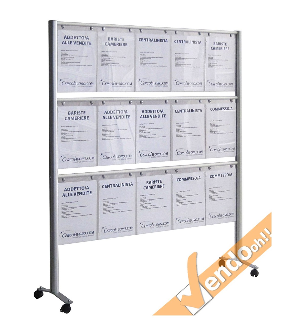 ESPOSITORE PUBBLICITARIO PORTA LOCANDINE DEPLIANT COMUNICAZIONI 25 POSTI A RUOTE