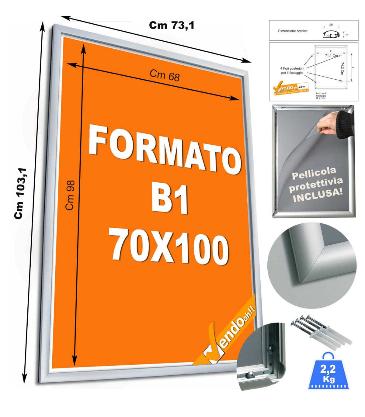 CORNICE ESPOSITIVA PUBBLICITARIA 140x100 DA MURO UFFICIO NEGOZIO AGENZIA CRPT07