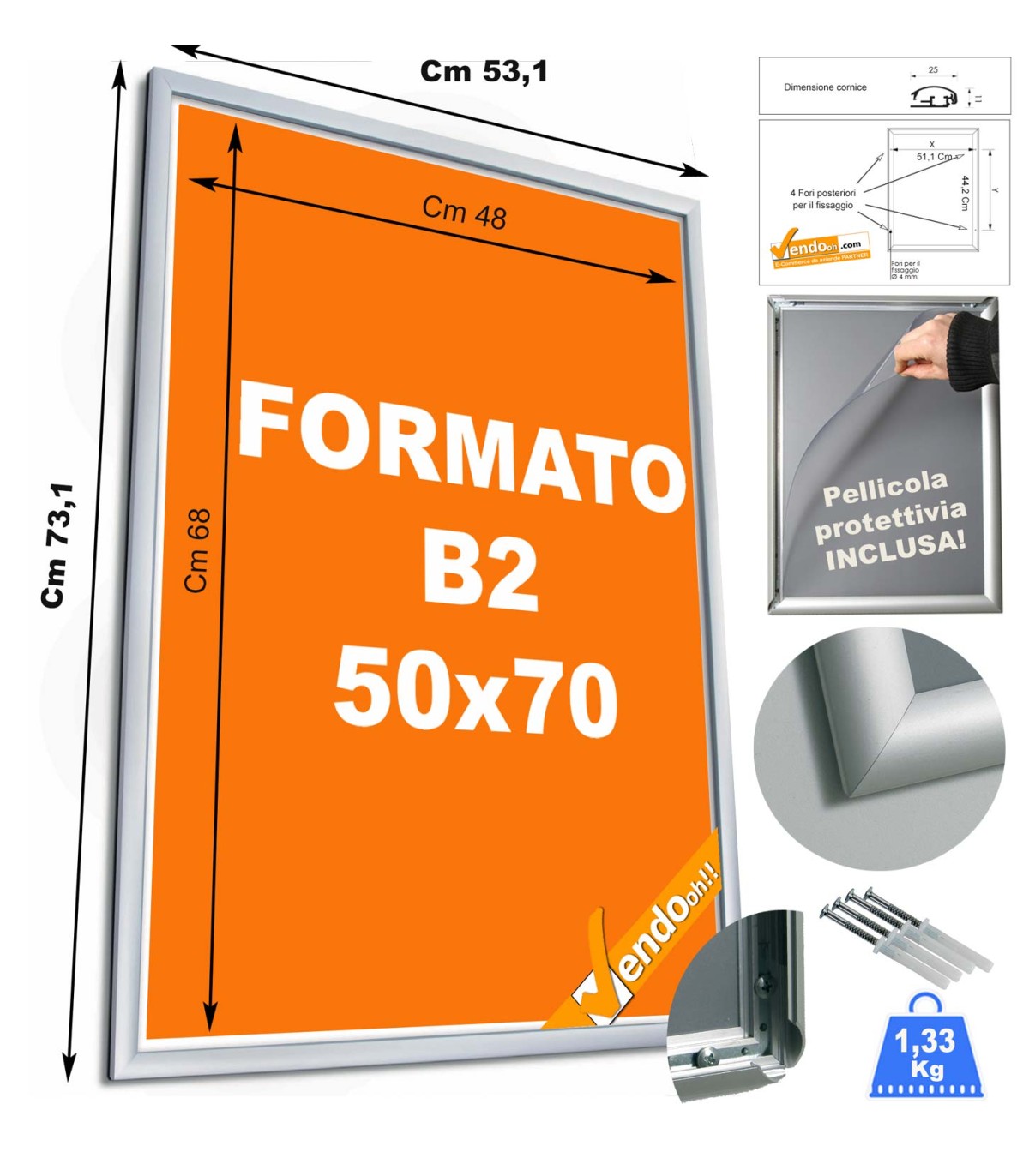 CORNICE ESPOSITIVA PUBBLICITARIA 140x100 DA MURO UFFICIO NEGOZIO AGENZIA CRPT07