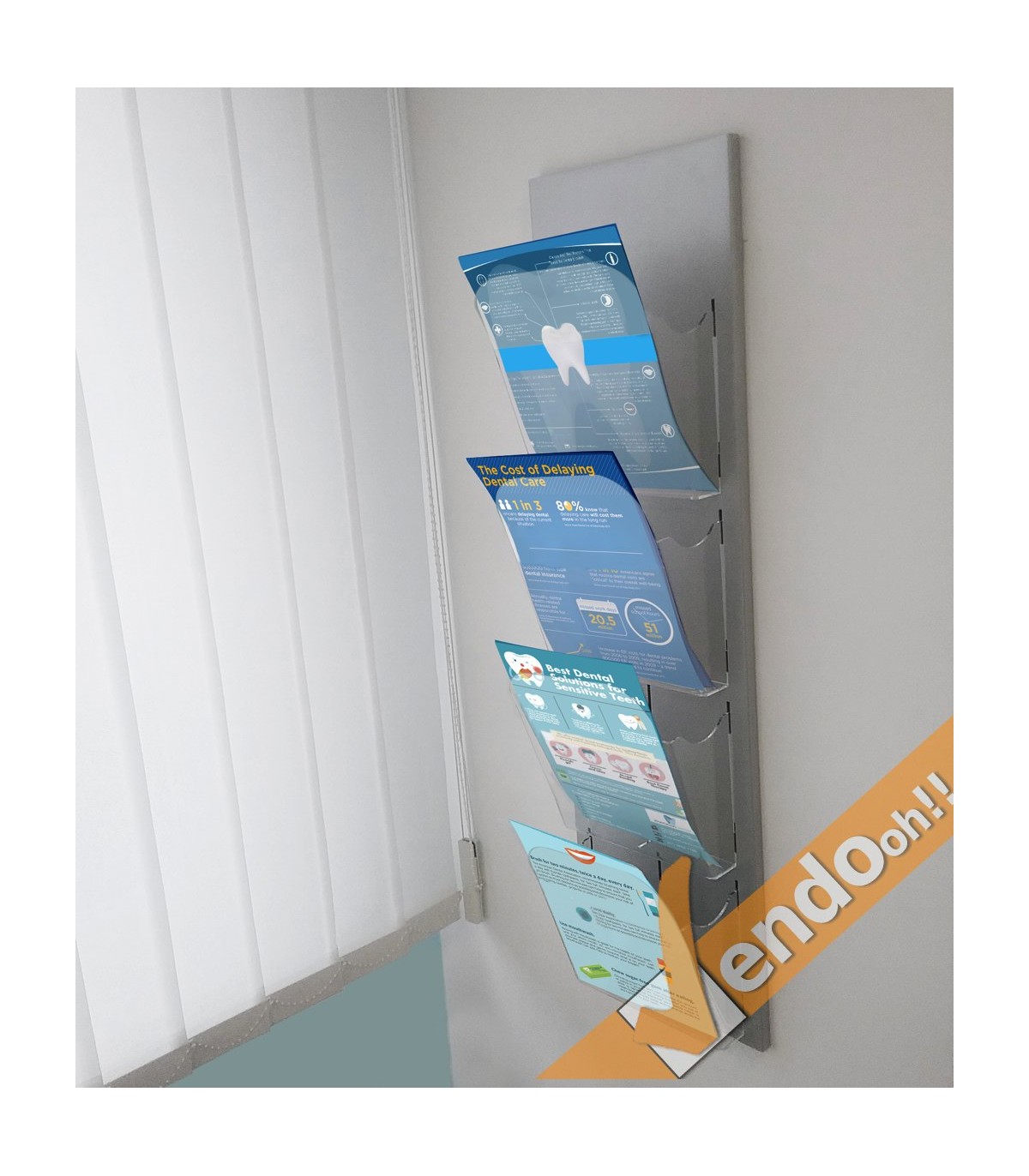 ESPOSITORE DA PARETE FORMATO FOLGIO A4 PORTA DEPLIANT LOCANDINE 4 TASCHE META021