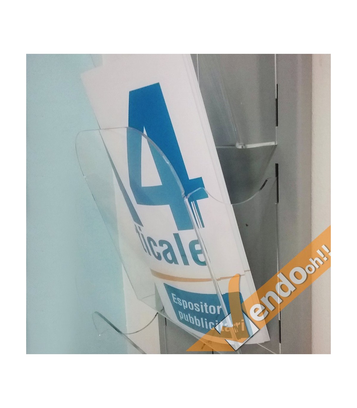 ESPOSITORE DA PARETE FORMATO FOLGIO A4 PORTA DEPLIANT LOCANDINE 4 TASCHE META021