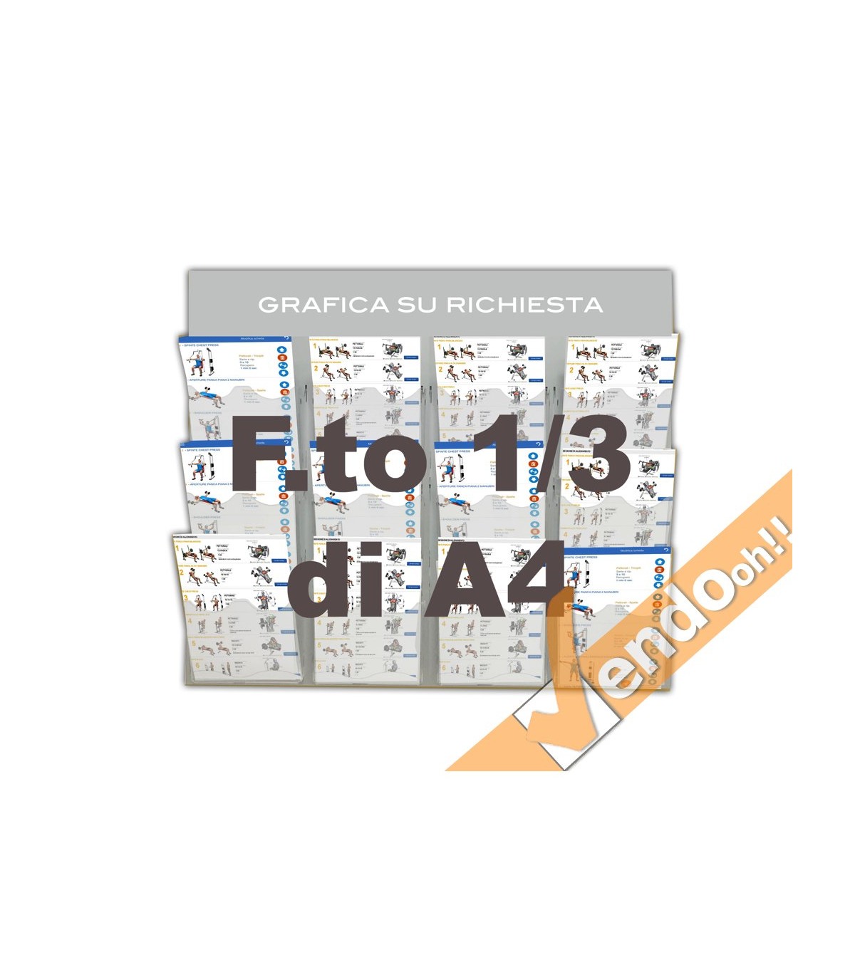 ESPOSITORE DA PARETE 1/3 DI A4 PORTA DEPLIANT IN PLEXIGLASS 12 TASCHE META023A