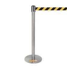 COLONNINA ACCIAIO A NASTRO GIALLO/NERO SEGNA PERCORSO BASE ANTI INCIAMPO PIATTA