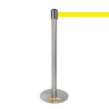 COLONNINA ACCIAIO A NASTRO GIALLO SEGNA PERCORSO BASE ANTI INCIAMPO PIATTA