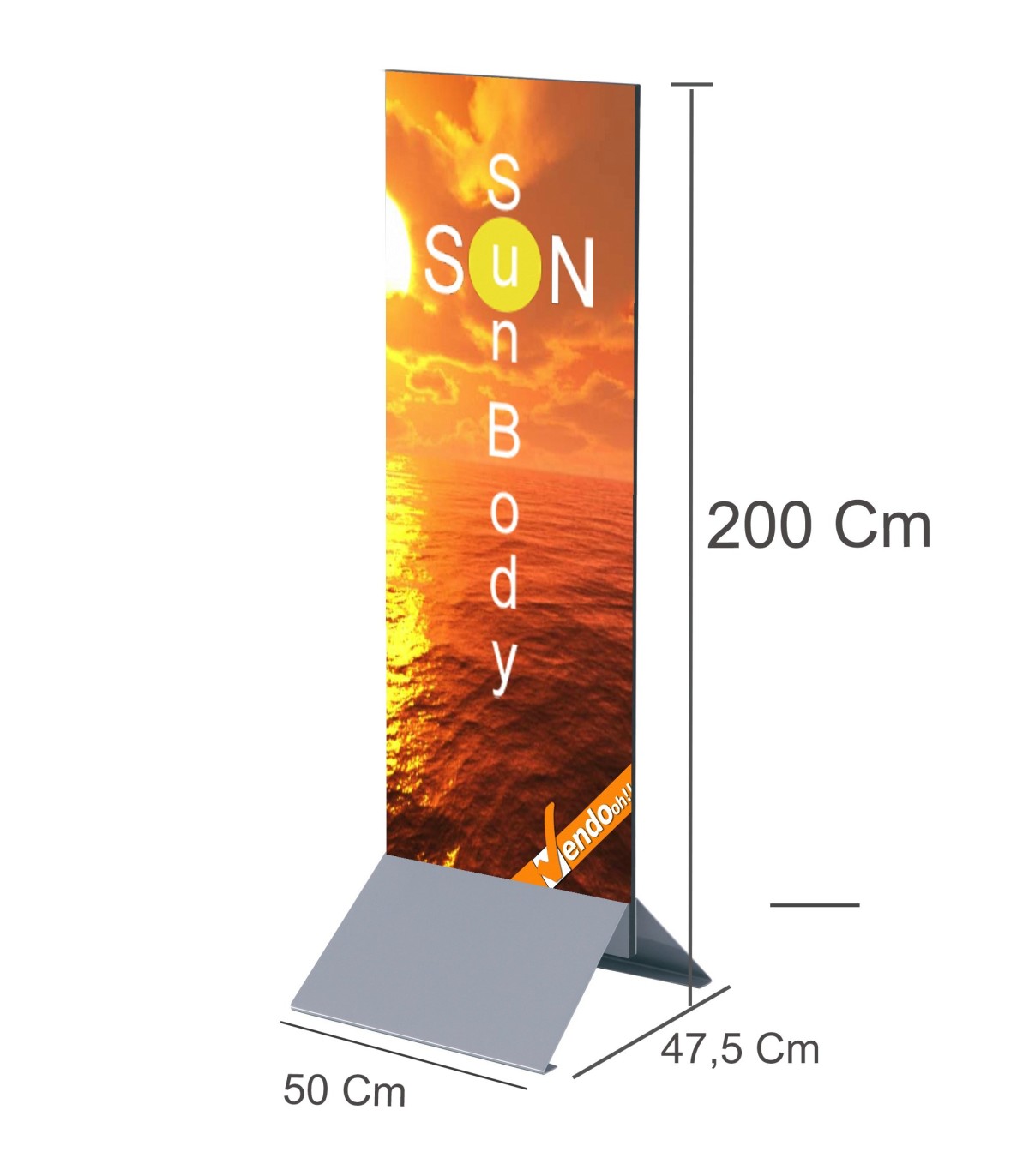 TOTEM PUBBLICITARIO BIFACCIALE DA TERRA DA INTERNO CERTIFICATO H 250 L 90 CM