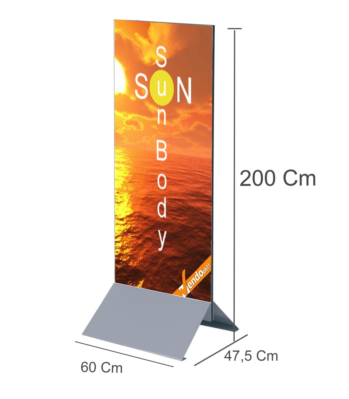 TOTEM PUBBLICITARIO BIFACCIALE DA TERRA DA INTERNO CERTIFICATO H 250 L 90 CM