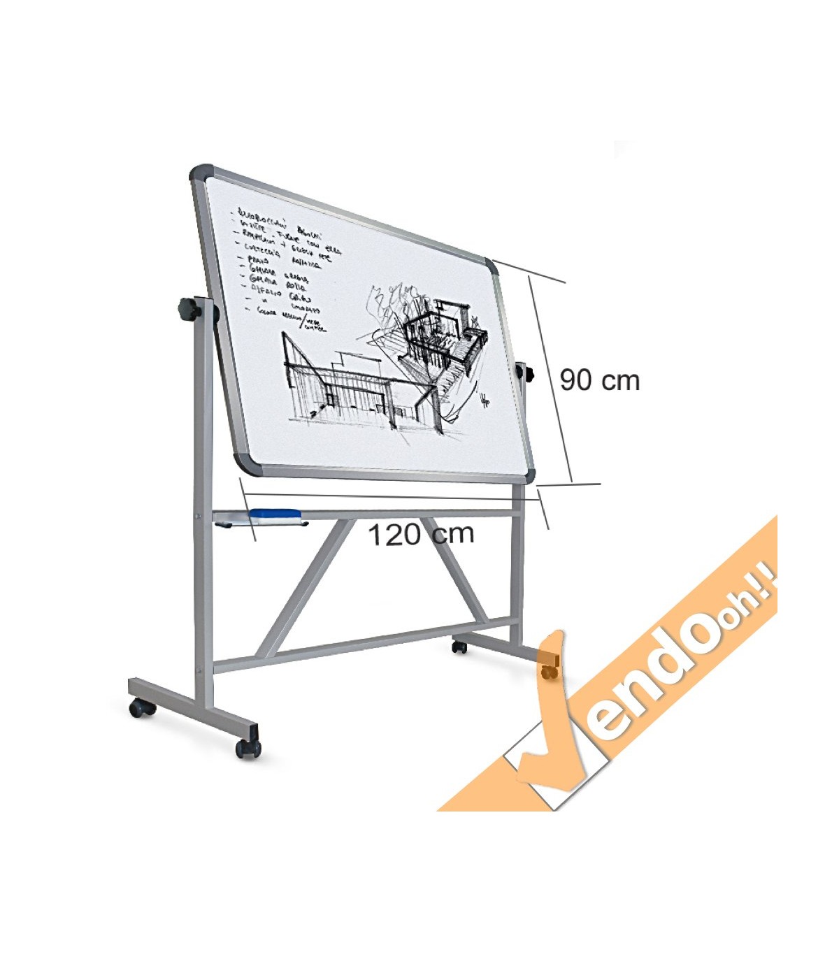 LAVAGNA MAGNETICA SCRIVIBILE 120X90 TIPO SCUOLA GIREVOLE AUTOPORTANTE CON RUOTE