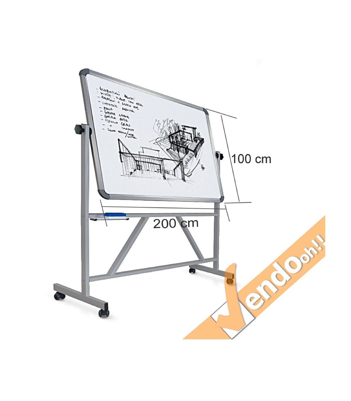LAVAGNA MAGNETICA SCRIVIBILE 200x100 TIPO SCUOLA GIREVOLE AUTOPORTANTE CARELLATA