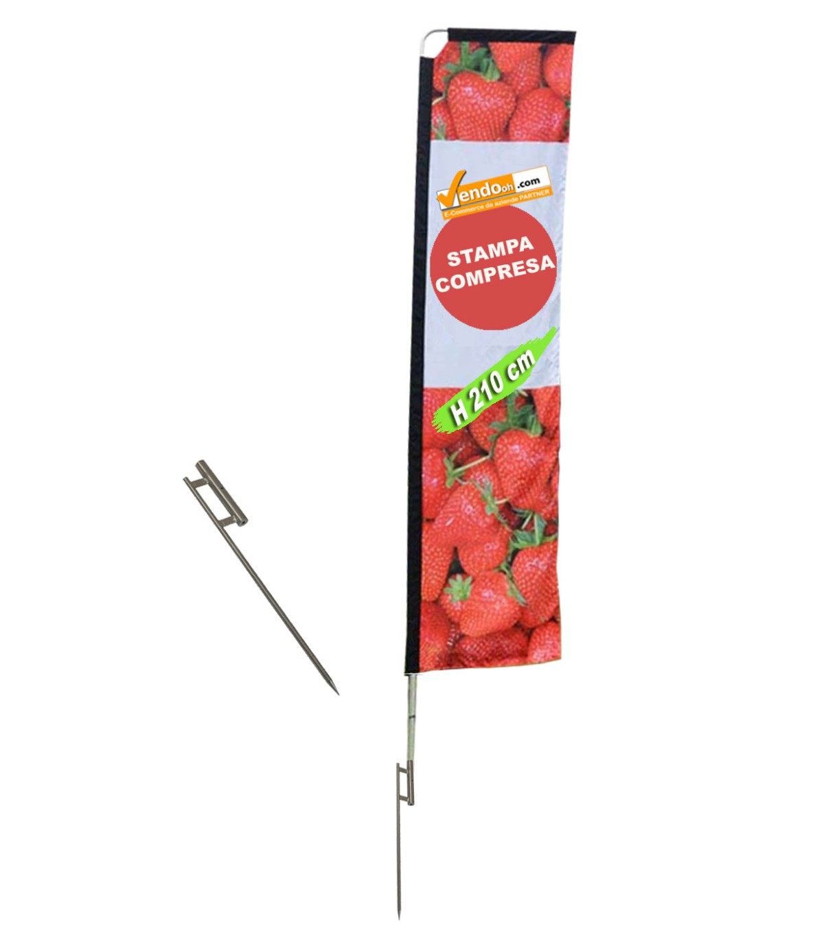 BANDIERA 200 CM DA ESTERNO INTERNO BASE PICCHETTO PER TERRA E TERRENO