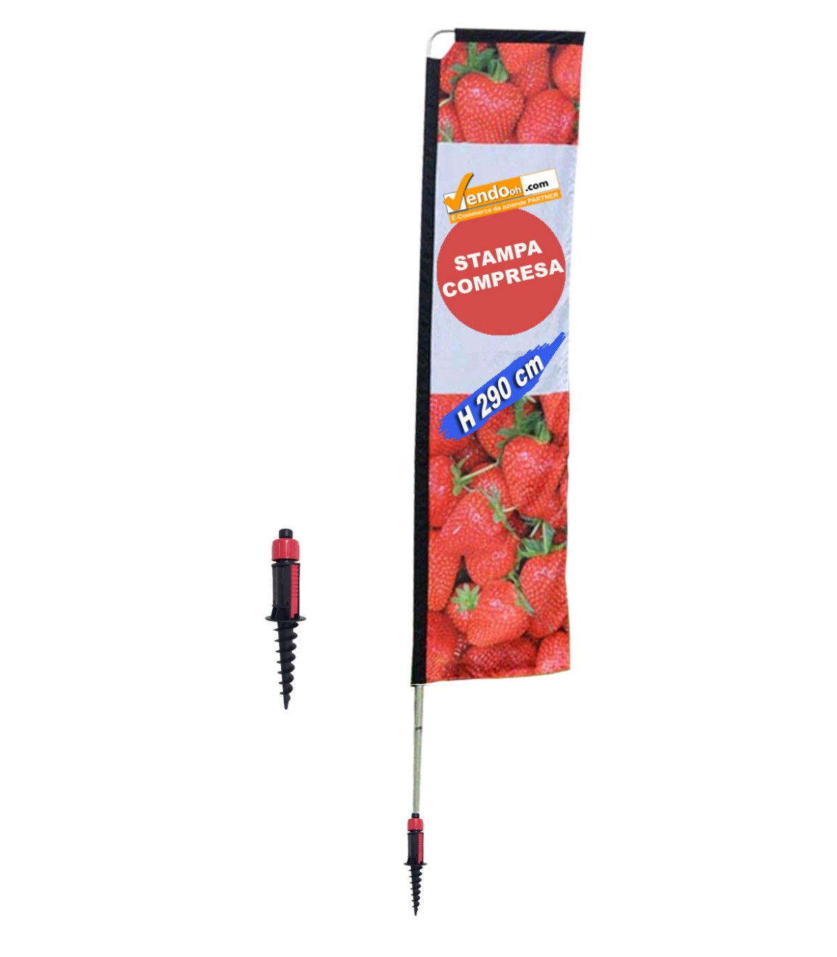 BANDIERA RETTANGOLARE 300 CM BASE PICCHETTO NEVE