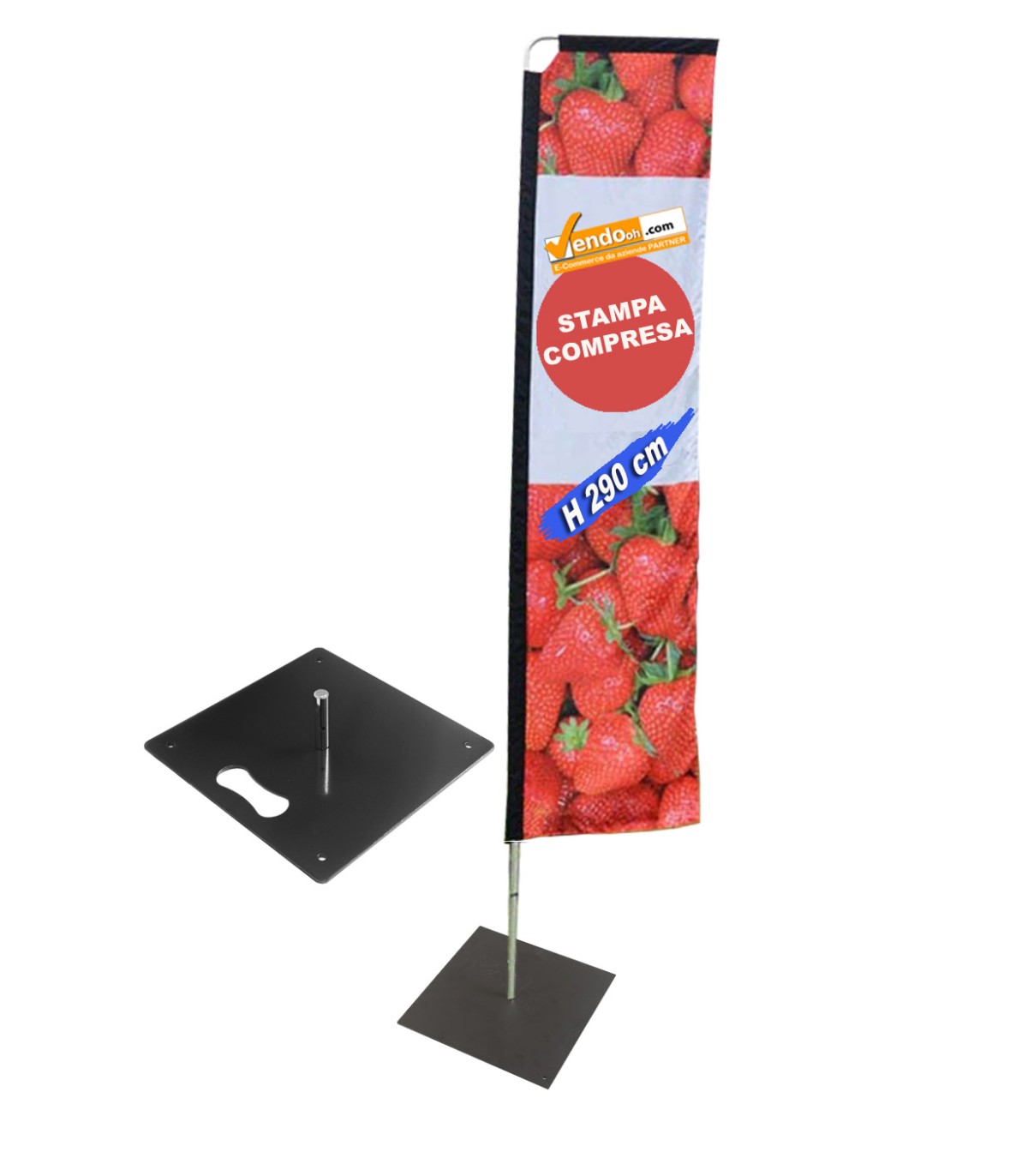 BANDIERA RETTANGOLARE 300 CM BASE QUADRATA IN METALLO