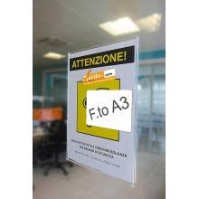 PORTA AVVISI TARGA ADESIVO DA PARETE MURO VETRINA UFFICIO NEGOZIO FORMATO A3 VERTICALE