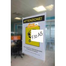 PORTA AVVISI TARGA ADESIVO DA PARETE MURO VETRINA UFFICIO NEGOZIO FORMATO A5 VERTICALE