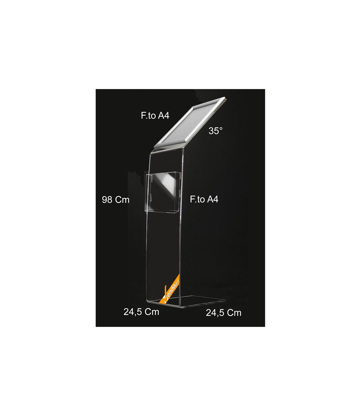 LEGGIO IN PLEXIGLASS ESPOSITORE DA PAVIMENTO 1 CORNICE A4 1 PORTA DEPLIANT