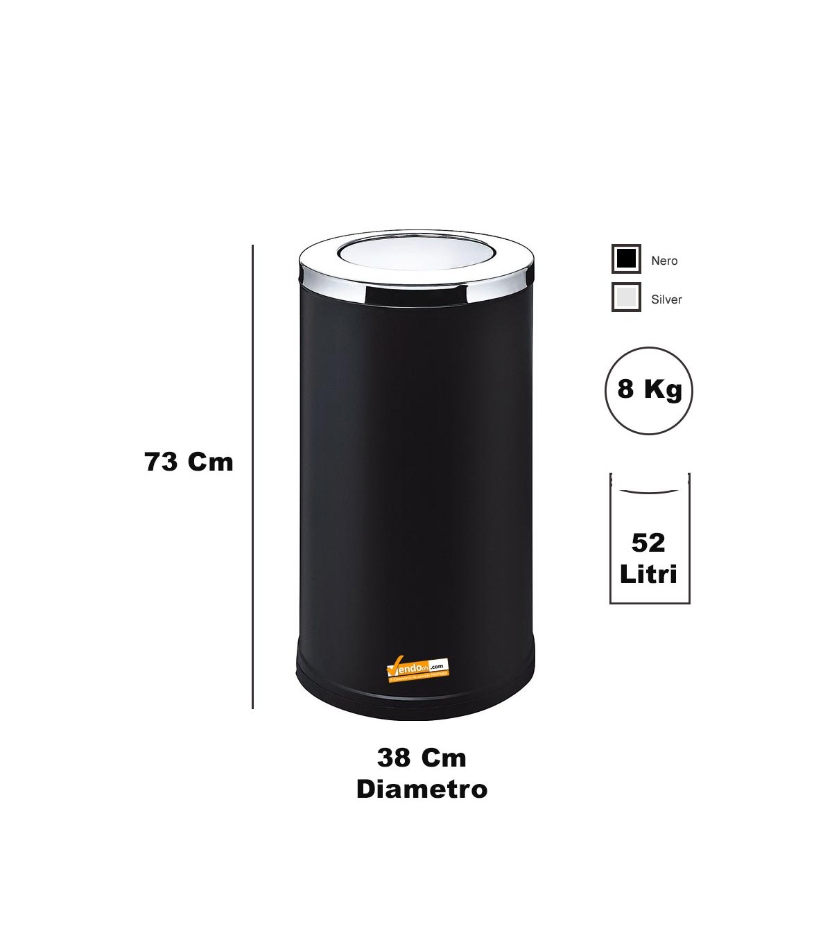 CESTINO IN METALLO NERO CILINDRICO ROTONDO GETTACARTE GETTA CARTA DA INTERNO ESTERNO