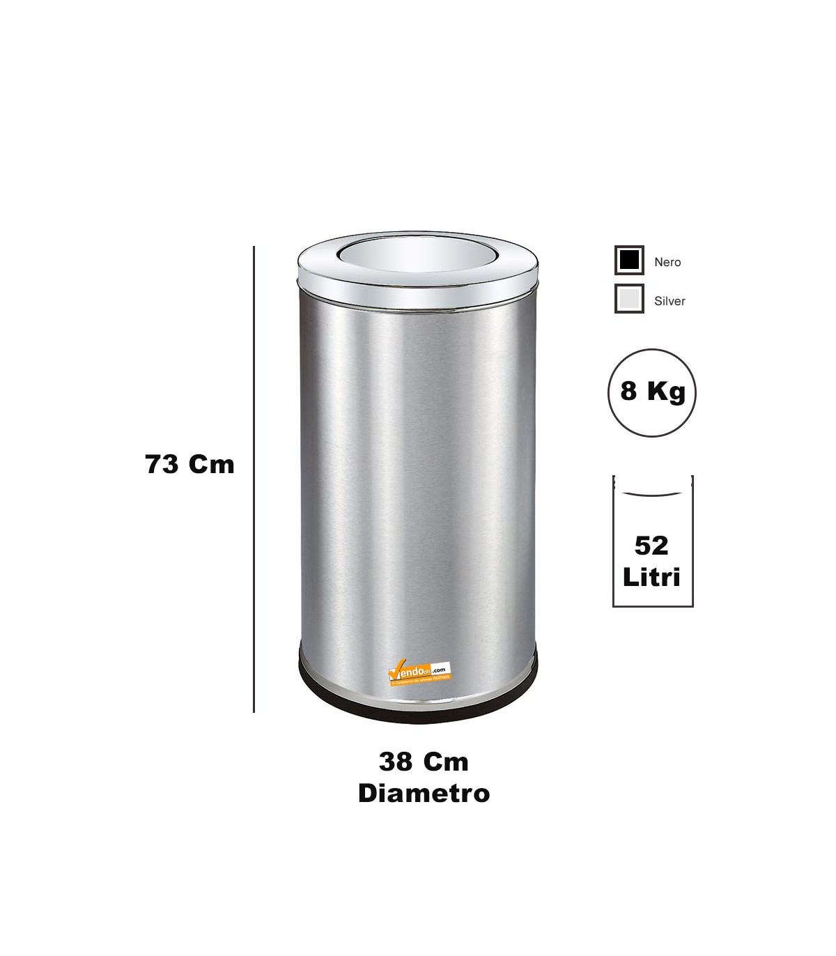 CESTINO IN METALLO GRIGIO SILVER CILINDRICO ROTONDO GETTACARTE GETTA CARTA DA INTERNO ESTERNO