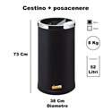 CESTINO NERO CILINDRICO GETTACARTE ROTONDO CON POSACENERE GETTA CARTA INTERNO ESTERNO
