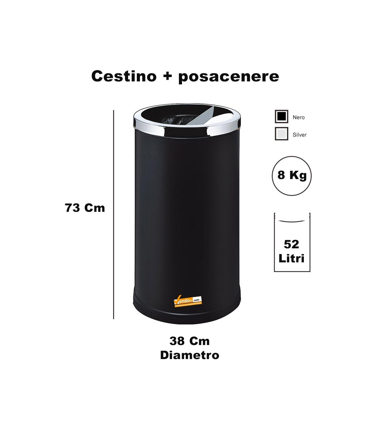 CESTINO IN METALLO CILINDRICO ROTONDO GETTACARTE GETTA CARTA DA INTERNO ESTERNO