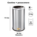 CESTINO GRIGIO SILVER CILINDRICO GETTACARTE ROTONDO CON POSACENERE GETTA CARTA INTERNO ESTERNO