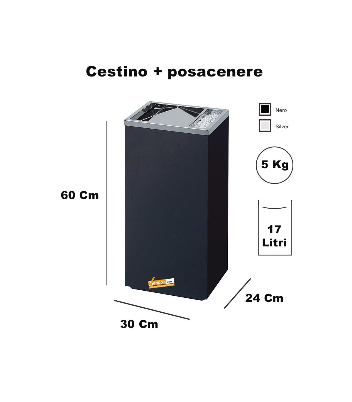 CESTINO NERO  RETTANGOLARE GETTACARTE CON POSACENERE GETTA CARTA DA INTERNO ESTERNO