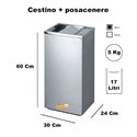 CESTINO GRIGIO SILVER RETTANGOLARE GETTACARTE CON POSACENERE GETTA CARTA DA INTERNO ESTERNO