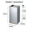CESTINO GRIGIO SILVER RETTANGOLARE GETTACARTE CON POSACENERE GETTA CARTA DA INTERNO ESTERNO
