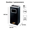 POSACENERE NERO DA ESTERNO INTERNO CON CESTINO RETTANGOLARE GETTACARTE PORTA RIFUITI