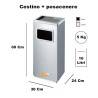 POSACENERE GRIGIO SILVER DA ESTERNO INTERNO CON CESTINO RETTANGOLARE GETTACARTE PORTA RIFUITI
