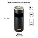 POSACENERE DA ESTERNO INTERNO CON CESTINO CILINDRICO GETTACARTE PORTA RIFUITI