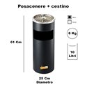 POSACENERE NERO DA ESTERNO INTERNO CON CESTINO CILINDRICO GETTACARTE PORTA RIFUITI