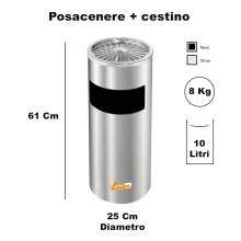 POSACENERE GRIGIO SILVER DA ESTERNO INTERNO CON CESTINO CILINDRICO GETTACARTE PORTA RIFUITI