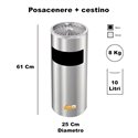 POSACENERE GRIGIO SILVER DA ESTERNO INTERNO CON CESTINO CILINDRICO GETTACARTE PORTA RIFUITI