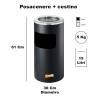 POSACENERE A GRIGLIA CON CESTINO CILINDRICO GETTACARTE RIFIUTI ESTERNO INTERNO