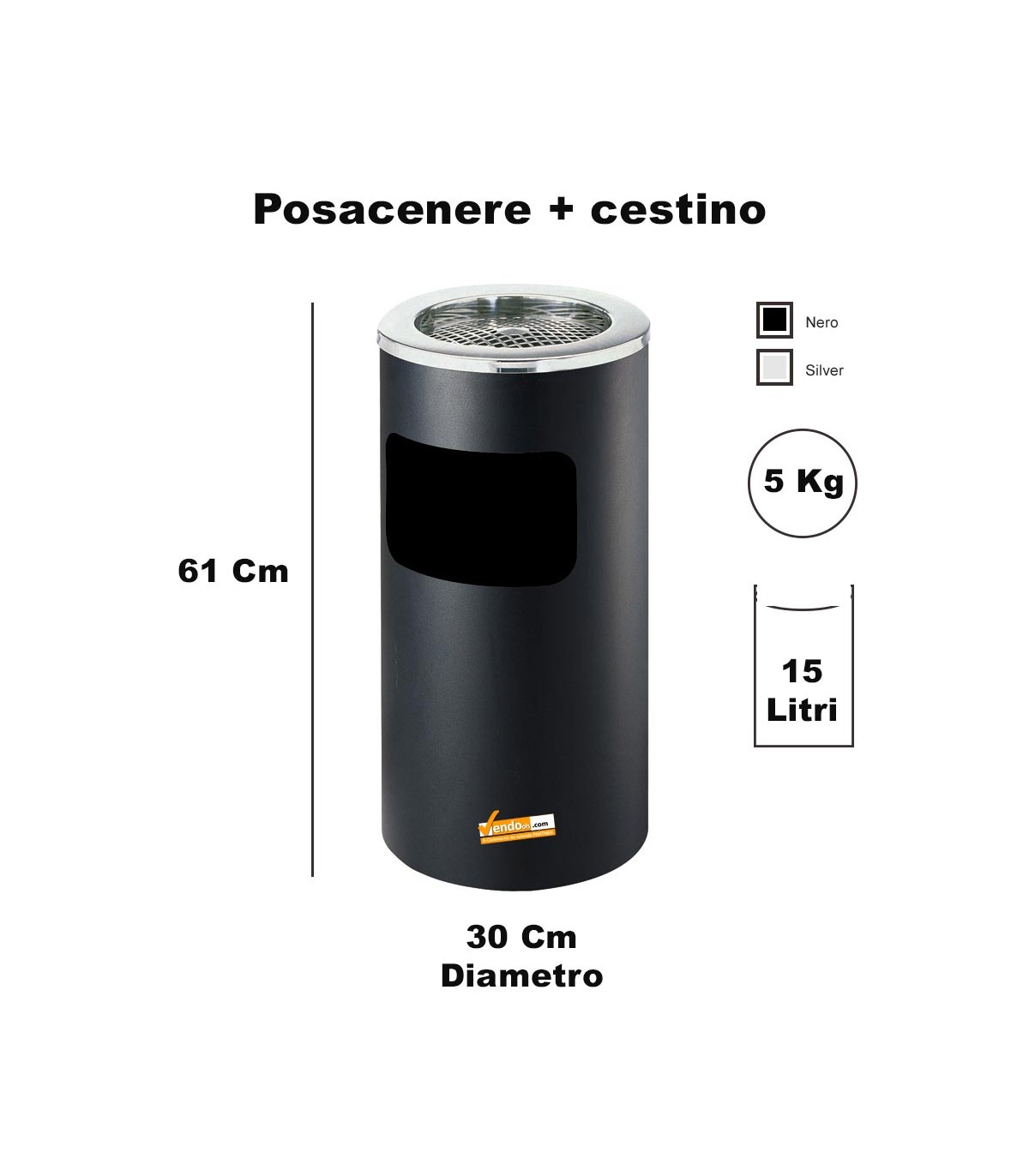 CESTINO IN METALLO CILINDRICO ROTONDO GETTACARTE GETTA CARTA DA INTERNO ESTERNO