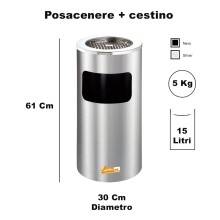 POSACENERE GRIGIO SILVER A GRIGLIA CON CESTINO CILINDRICO GETTACARTE RIFIUTI ESTERNO INTERNO