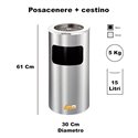 POSACENERE GRIGIO SILVER A GRIGLIA CON CESTINO CILINDRICO GETTACARTE RIFIUTI ESTERNO INTERNO