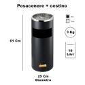POSACENERE NERO A GRIGLIA CON CESTINO CILINDRICO GETTACARTE ESTERNO INTERNO PICCOLO