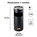 POSACENERE NERO A GRIGLIA CON CESTINO CILINDRICO GETTACARTE ESTERNO INTERNO PICCOLO