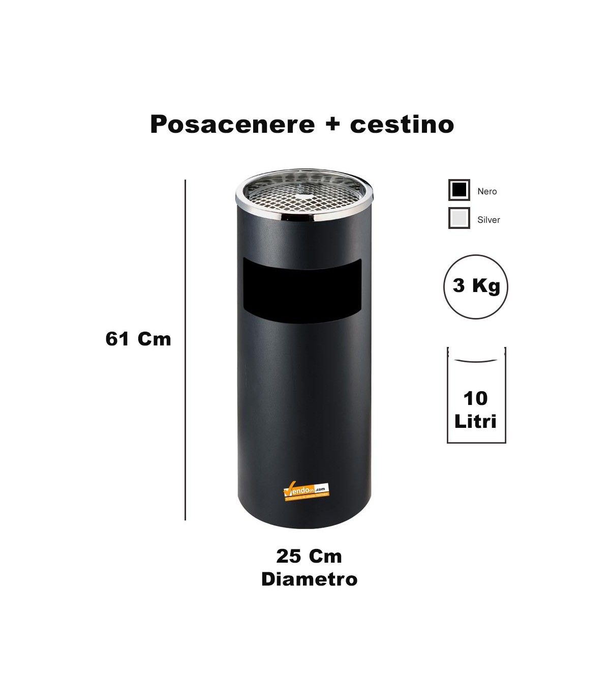 CESTINO IN METALLO CILINDRICO ROTONDO GETTACARTE GETTA CARTA DA INTERNO ESTERNO
