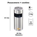 POSACENERE GRIGIO SILVER A GRIGLIA CON CESTINO CILINDRICO GETTACARTE ESTERNO INTERNO PICCOLO