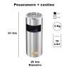 POSACENERE GRIGIO SILVER A GRIGLIA CON CESTINO CILINDRICO GETTACARTE ESTERNO INTERNO PICCOLO