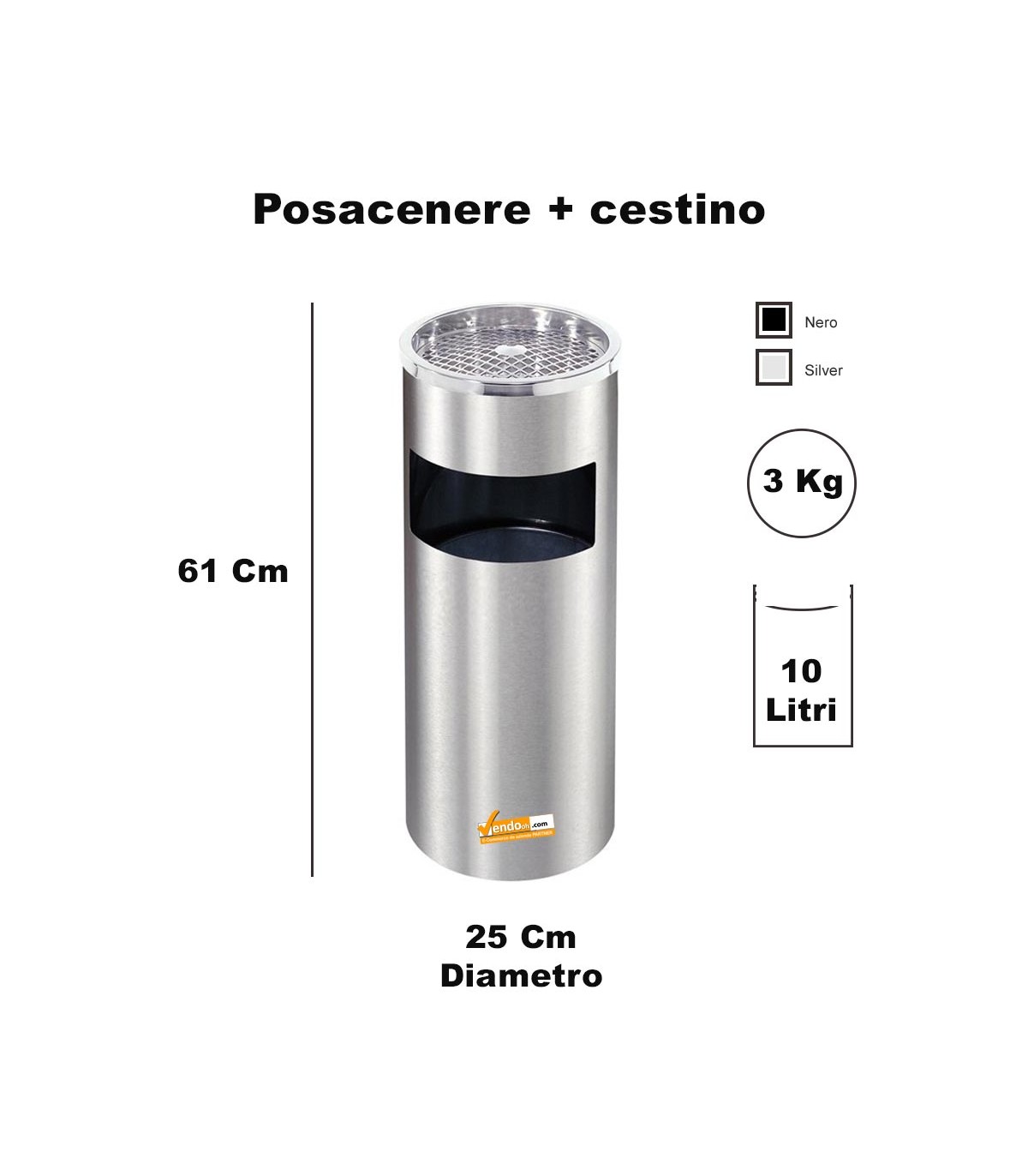 CESTINO IN METALLO CILINDRICO ROTONDO GETTACARTE GETTA CARTA DA INTERNO ESTERNO