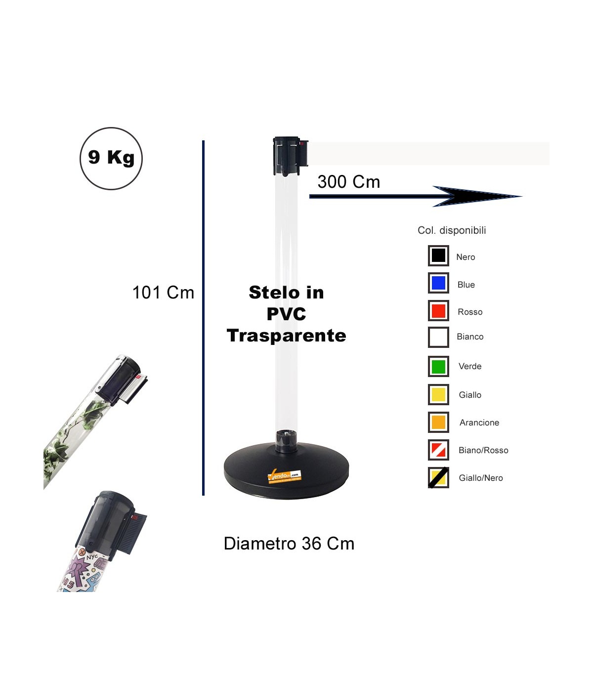 COLONNINA DELIMITA AREA SEGNA CODE PER PRIVACY A NASTRO BIANCO TENDIFLEX TRASPARENTE