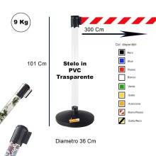 COLONNINA DELIMITA AREA SEGNA CODE PER PRIVACY A NASTRO BIANCO/ROSSO TENDIFLEX TRASPARENTE