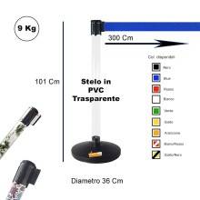 COLONNINA DELIMITA AREA SEGNA CODE PER PRIVACY A NASTRO BLU TENDIFLEX TRASPARENTE