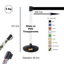 COLONNINA DELIMITA AREA SEGNA CODE PER PRIVACY A NASTRO NERO TENDIFLEX TRASPARENTE