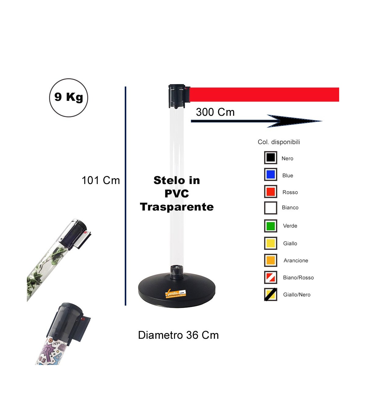 COLONNINA DELIMITA AREA SEGNA CODE PER PRIVACY A NASTRO TENDIFLEX TRASPARENTE