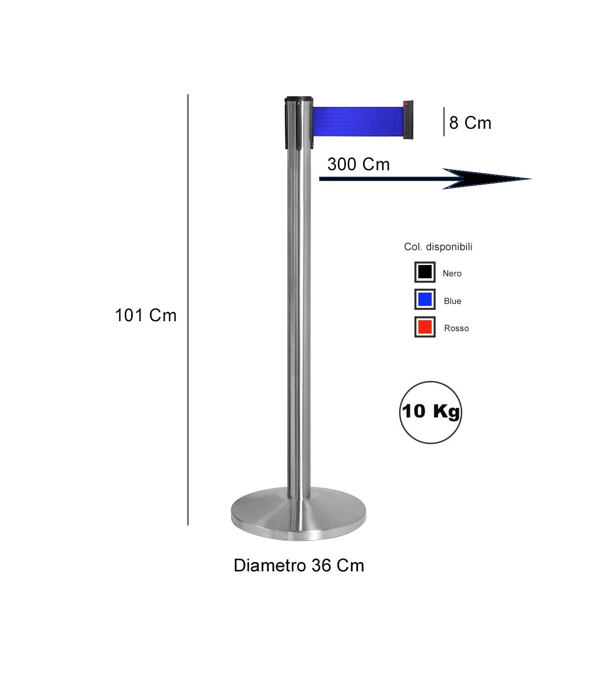 COLONNINA A NASTRO 8 CM BLU DELIMITA AREA PRIVACY SEPARA CODE TENDIFLEX AEROPORTO